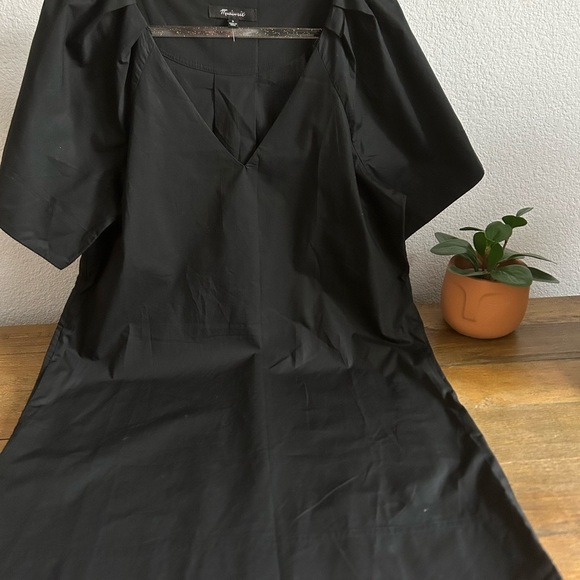 Madewell Black V-Neck Mini Dress Minimalist simple pockets Poplin cotton - Picture 5 of 12